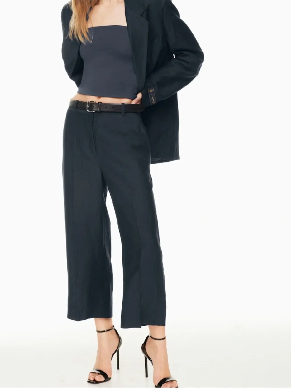 Aritzia Babaton Agency Linen Cropped Straight Leg Pants Black NWOT Size 0